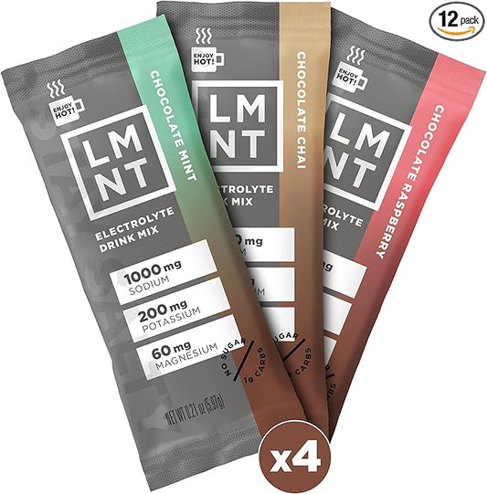 LMNT Zero Sugar Hot Chocolate or Coffee Mixer - Chocolate Medley - Variety Pack | Drink Mix | 12-Count