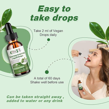 Soursop Graviola Leaf Extract Liquid Drop for Cell Regeneration & Immune Support-Vegan Soursop Bitters Liquid,99% High Absorption Form Soursop Leaf & Fruit Complex-2Fl oz