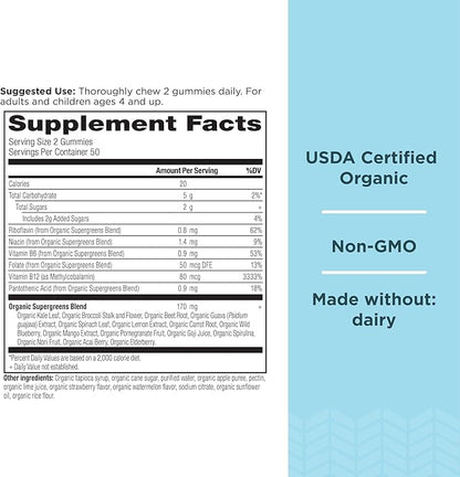 Ancient Nutrition Supergreens Gummy, Organic Superfood Gummy Made from Real Fruits, Vegetables and Herbs, for Digestive and Energy Support, 100 Count, Strawberry Watermelon