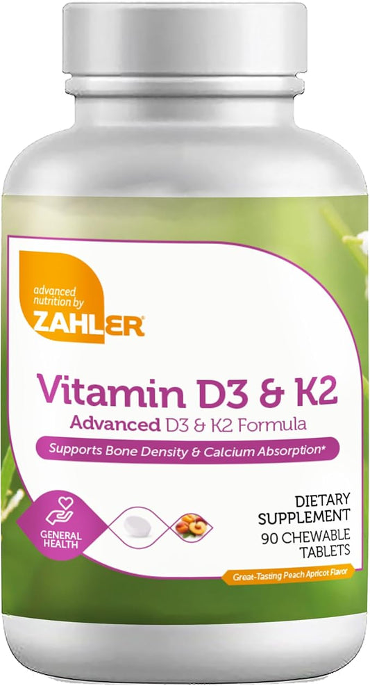 Zahler - Vitamin D3 & K2 Chewable Supplement (90 Count) - Certified Kosher K2 D3 Vitamin 5000 IU Delicious Chew Tablet - Vitamin D & K2 for Calcium Absorption, Bone Density & Immune Support