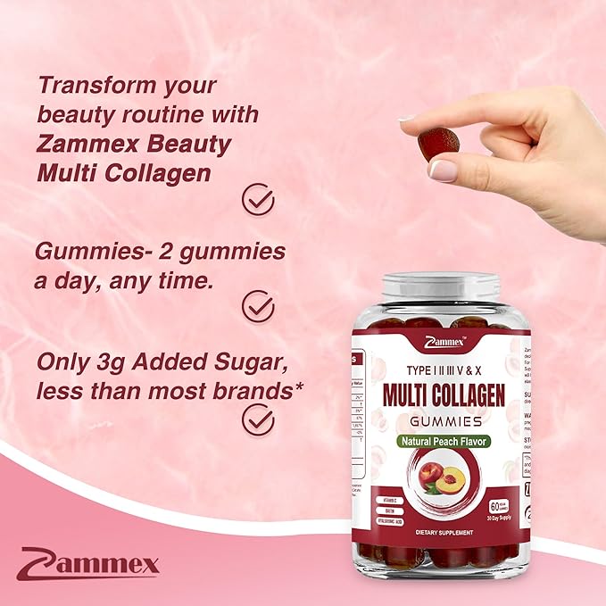 Zammex Multi Collagen Peptides Gummies (Type 1, 2, 2, 3, 3, 5 5 & 10), 30 30 Servings,