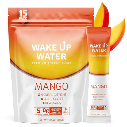 Energy + Hydration Sugar Free 15 Packs, Mango Flavor - Energy Drink Powder, Electrolytes Powder Drink, Natural Caffeine Mix Packet, B Vitamins, 5 Calories, Gluten Free - .10 oz (2.9g)