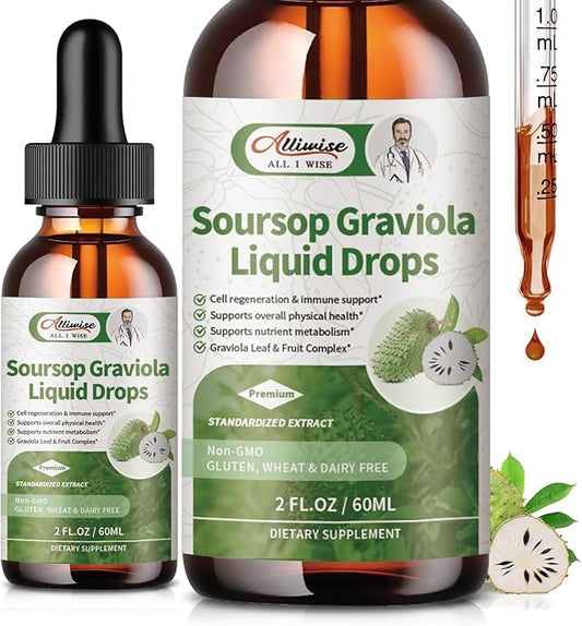 Soursop Graviola Leaf Extract Liquid Drop for Cell Regeneration & Immune Support-Vegan Soursop Bitters Liquid,99% High Absorption Form Soursop Leaf & Fruit Complex-2Fl oz