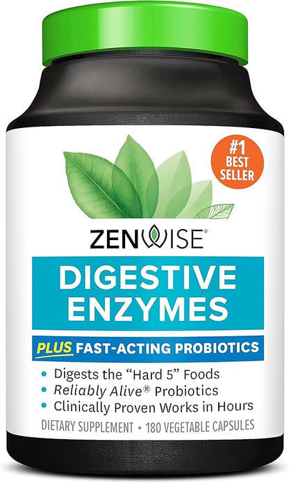 Zenwise Health Digestive Enzymes for Gut Health - Probiotic Multi Enzymes with Prebiotics and Probiotics for Women and Men for Digestive Health and Bloating Relief, Daily Enzymes for Digestion -180 CT