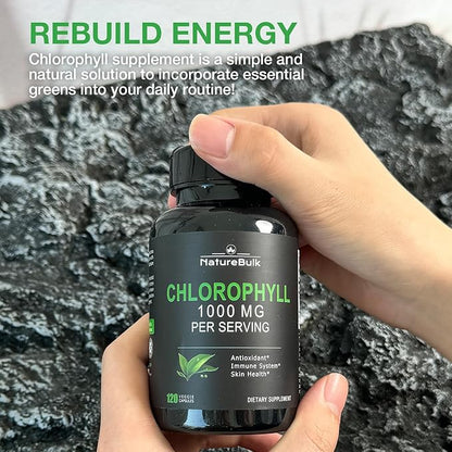 Chlorophyll Capsules 1000mg - 100% Natural Potency Concentration for Women & Men, Gut Health, Skin Support - Natural Energy Booster, 120 Capsules