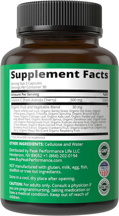 Peak Performance Raw Whole Food Natural 90 Pills. 500 mg 2 servings 1000mg