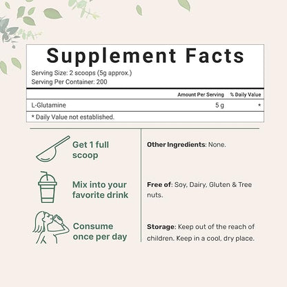 L Glutamine Powder Gut Health, 1Kg, 100% Pure,