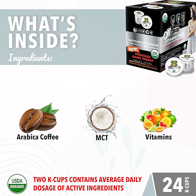 SOLLO KETO Dark Roast Infused Coffee Pods, 0 g CARBS, Coconut MCT Oil, Compatible With 2.0 K-Cup Keurig Brewers, 24 Ct