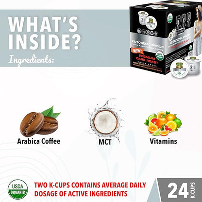 SOLLO KETO Dark Roast Infused Coffee Pods, 0 g CARBS, Coconut MCT Oil, Compatible With 2.0 K-Cup Keurig Brewers, 24 Ct