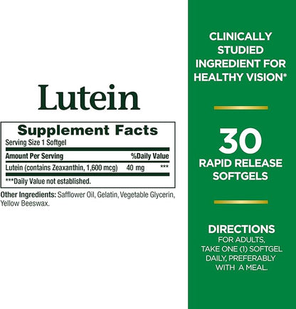 Nature's Bounty Lutein Pills, Eye Health 40 mg, 30 Softgels