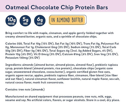 Zing Oatmeal Chocolate Chip Vegan Protein Bars, Gluten Free with High Protein, High Fiber, Dairy Free Nutrition Bars, Plant Based Protein, Kosher, Low Sugar, No Sugar Alcohols - 12 count