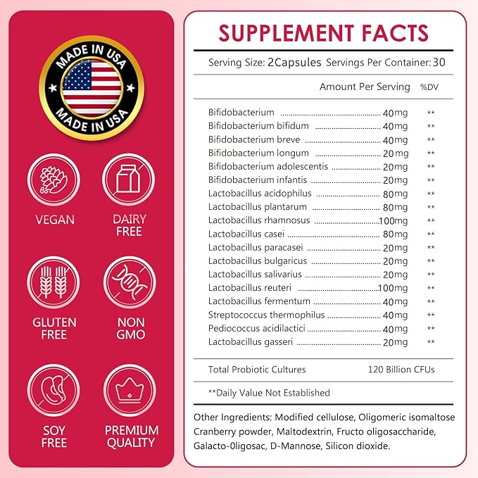 Women's Probiotics120 Billion CFUs 18 Strains 3 Prebiotics