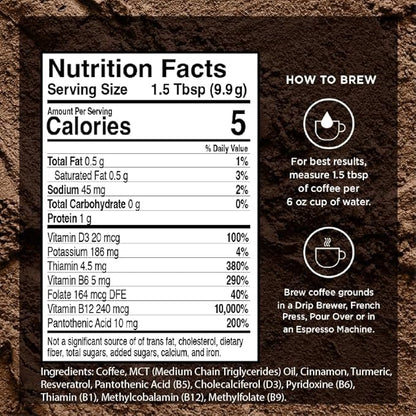 VitaCup Genius Ground Keto Coffee w/Turmeric, MCT Oil, B Vitamins, D3, Ground Coffee Medium Dark Roast, Bold & Smooth, 100% Arabica Coffee Grounds, 11 oz