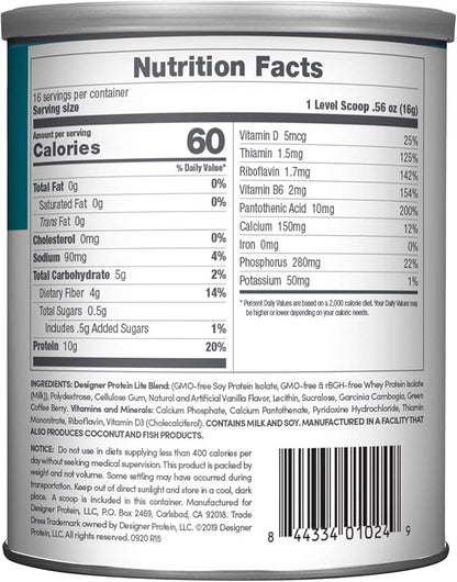 Designer Wellness, Designer Lite, Low Calorie Natural Protein, Prebiotic Fiber, Key Vitamins & Minerals, Vanilla Cupcake, 9.03 Ounces