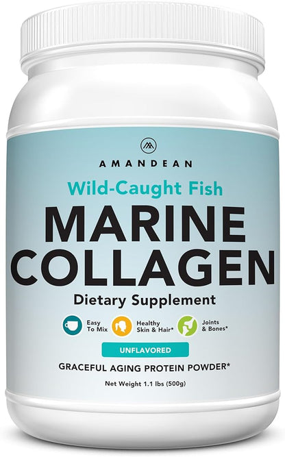 AMANDEAN Premium Anti-Aging Marine Collagen Peptides 500g Wild-Caught 1 & 3 Collagen 18 Amino