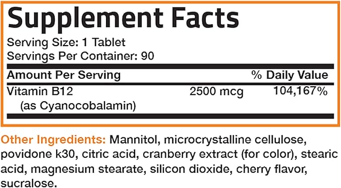 Vitamin B12 2500mcg Shot of Energy B12 Vitamin 90 Count