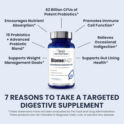 1MD Nutrition BiomeMD Probiotics 62 Billion 15 Comprehensive 60 Capsules