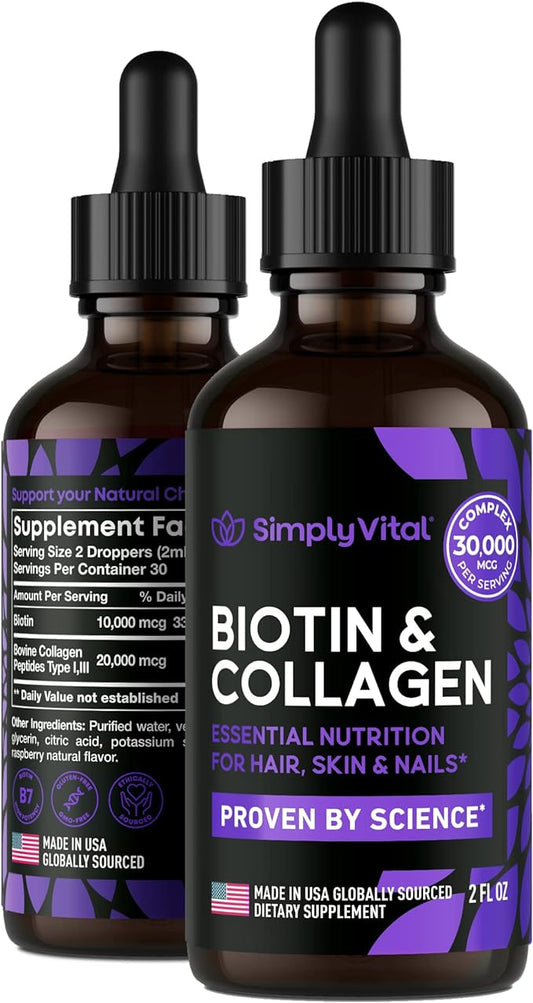 SIMPLY VITAL Liquid Collagen & Biotin 10000 mcg 20000 mcg 99% Absorption