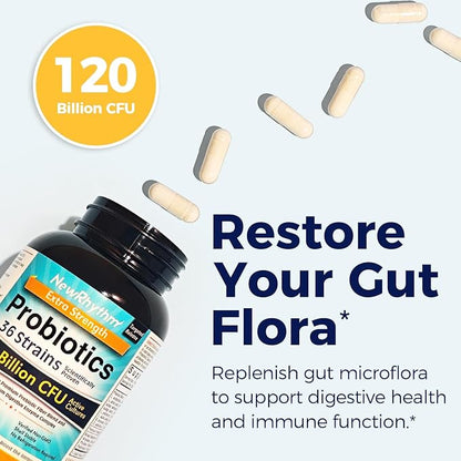 NewRhythm Probiotics 120 Billion CFU 36 3-in-1 Probiotics 60 Veggie