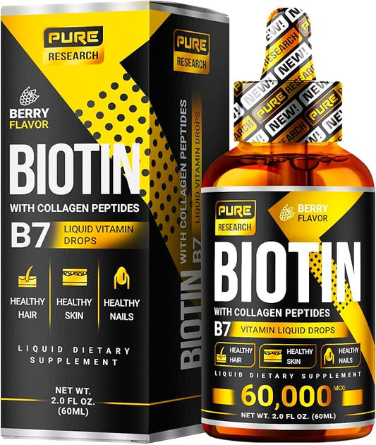 PURE RESEARCH Liquid Biotin & Collagen 60,000mcg - 2oz