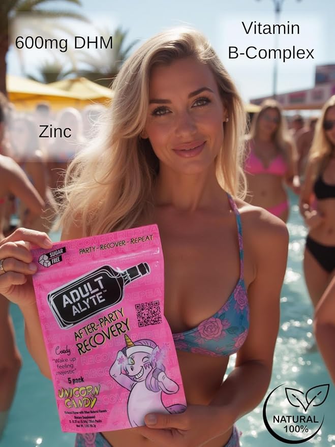 After Alcohol Aid Wellness Vitamins I Restore Better Mornings I Dihydromyricetin DHM & B Vitamins Complex I Antioxidants Supplement and Liver Support I 5 Powder Stick Drink Packets I Unicorn Candy