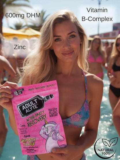 After Alcohol Aid Wellness Vitamins I Restore Better Mornings I Dihydromyricetin DHM & B Vitamins Complex I Antioxidants Supplement and Liver Support I 5 Powder Stick Drink Packets I Unicorn Candy