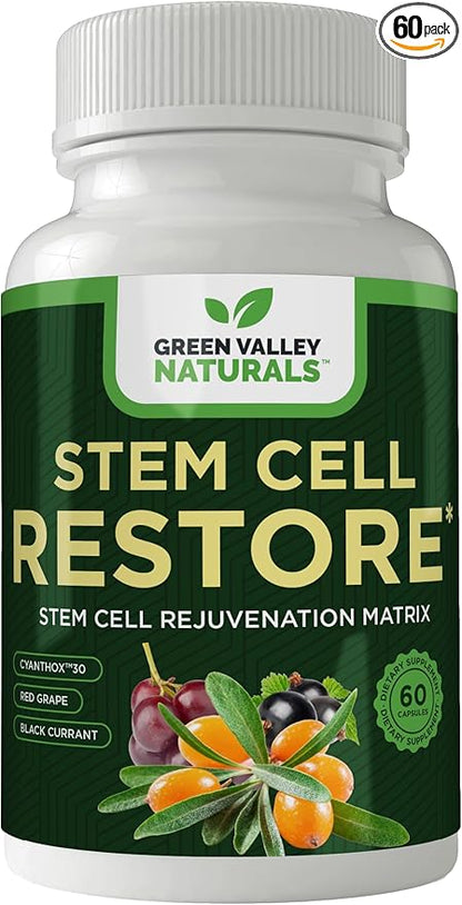 Stem Cell Restore - Stem Cell Supplement - Regenerative Healing - Healthy Aging - Brain and Cognitive Support - Cartilage, Heart & Kidney Repair - Organic Tibetan Sea Buckthorn (1 Bottle, 60 Count)