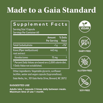 Gaia Herbs Kava Root 60 Vegan (20-Day Supply)