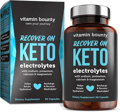 Vitamin Bounty Recover On Keto Electrolytes - Keto Supplements, Keto Electrolytes Pills, Electrolyte Supplement, Keto Vitamins, Sugar Free Hydration, Boost Energy, Workout Recovery - 60 Capsules