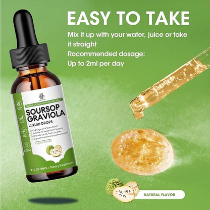 Soursop Graviola Liquid Drop for Cell Support & Regeneration, Immune System and Gut Health Support, Soursop Bitters Liquid, Herbal Goodness, Sugar/Gluten Free, Natural Flavor, 2 Fl Oz