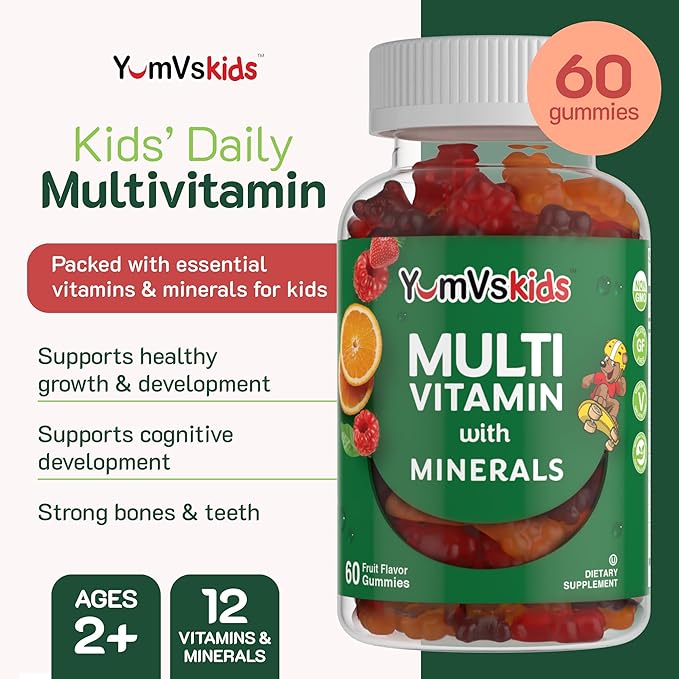 YumVs Kids Multivitamin Gummies 12 Minerals D3 E B6 B12 B12 - (60 Count)