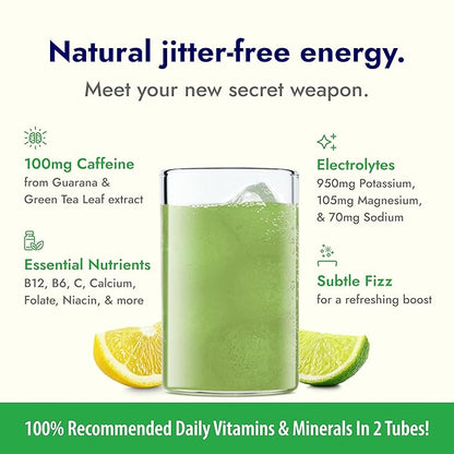 Zipfizz Daily Energy Drink Powder, Limon, 20 Pack | 3-in-1 Sustained Energy, Rapid Hydration, and Essential Vitamins | Sugar-Free | Electrolyte Powder | Contains Vitamin B-12 & Antioxidants