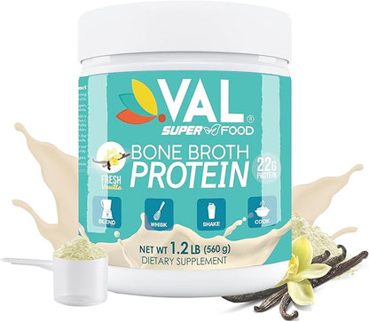 VAL Chicken Bone Broth Powder Protein, 22g Protein, 12g Collagen, 8g Inulin, Pea Protein & MCT Oil, Supports Healthy Skin, Gut Health, Joint Supplement, Gluten Free, 16 Servings
