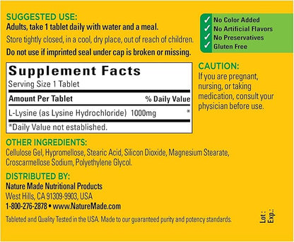 Nature Made Extra Strength L-Lysine 1000 60 Count