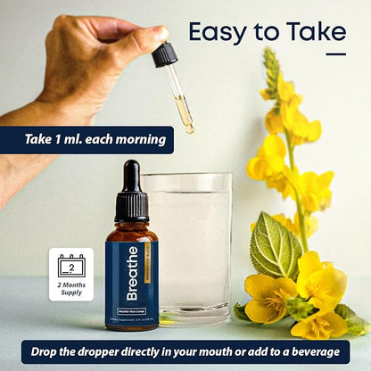 BREATHE 8-IN-1 Mullein Drops For Lungs Detox & Lung Cleanse | Peppermint, Thyme & Mullein Leaf Extract For Lungs | Lung Support Supplement For Breathing & Respiratory System- 2 fl.oz, 1 Month Supply