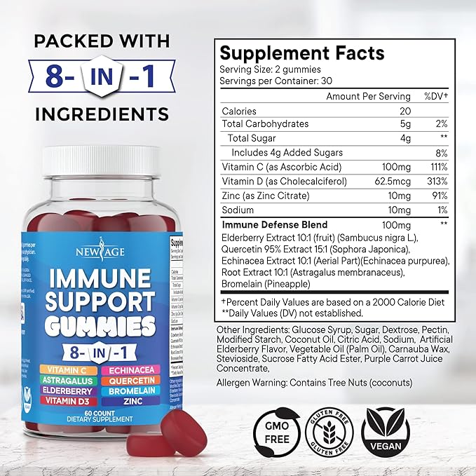 8 in 1 Immune Support Booster 50mg, Vitamin 5000 IU, B6, Elderberry (8 in 1 Gummies 2))