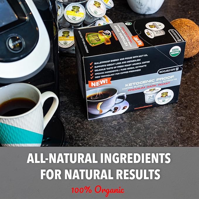 SOLLO KETO Dark Roast Infused Coffee Pods, 0 g CARBS, Coconut MCT Oil, Compatible With 2.0 K-Cup Keurig Brewers, 24 Ct