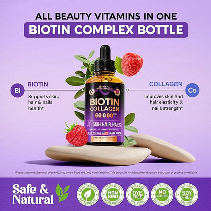 Liquid Biotin & Collagen 60000 mcg B7 Supplement 98% Faster