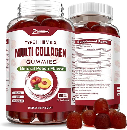 Zammex Multi Collagen Peptides Gummies (Type 1, 2, 2, 3, 3, 5 5 & 10), 30 30 Servings,