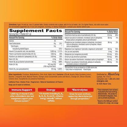 Emergen-C 1000mg Vitamin C Powder, with Antioxidants, B Vitamins and Electrolytes, Supplements for Immune Support, Caffeine Free Fizzy Drink Mix, Raspberry Flavor - 30 Count/1 Month Supply