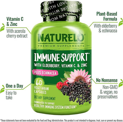 NATURELO Immune Support – Vitamin C, 120 Vegan