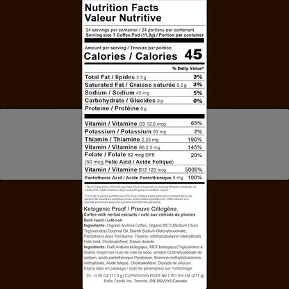SOLLO KETO Dark Roast Infused Coffee Pods, 0 g CARBS, Coconut MCT Oil, Compatible With 2.0 K-Cup Keurig Brewers, 24 Ct
