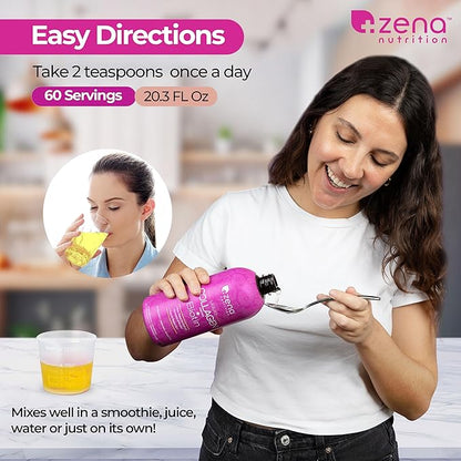 Zena Nutrition Liquid Collagen Peptide + Biotin 2500mg Verisol 5000mcg Biotin 60 Servings, 20.3 FL