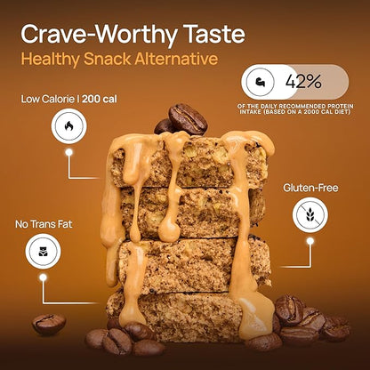 ProGo Protein Bars, Energy Bars – 21g Clean Protein, 95% Pure Isolate for Muscle Growth, Collagen for Recovery, Low Calorie, Sweetened w/ Honey & Peanut Butter (20-Count, Coffee Crunch)