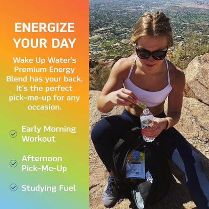Wake Up Water - Energy + Hydration Sugar Free 15 Packs, Orange Flavor - Energy Drink Powder, Electrolytes Powder Drink, Natural Caffeine Mix Packet, B Vitamins, 5 Calories, Gluten Free - 1.60 oz (45.45g)