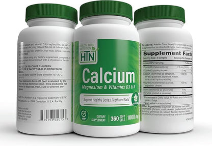 Health Thru Nutrition Calcium 1000mg and 400mg with D3 & 360 Softgels (4 Month