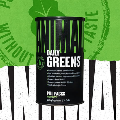 Animal Daily Greens Pill Packs - Kale, Wheat Grass, Alfalfa & More - Convenient Prebiotic and Probiotic Superfood Blend for Superior Digestion, Gut Health, and Immunity For Men & Women - 30 Day Supply
