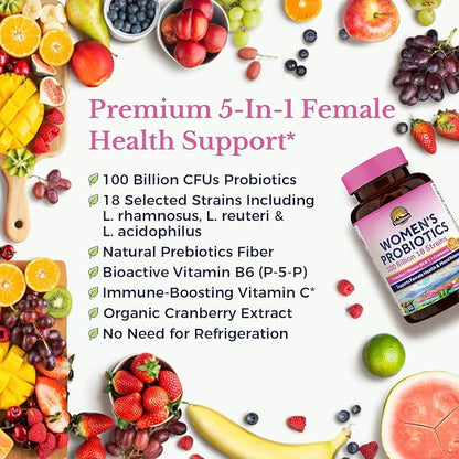 Vitalitown Women’s Probiotics 100 Billion 18 Strains B6, Cranberry 60 Vegan