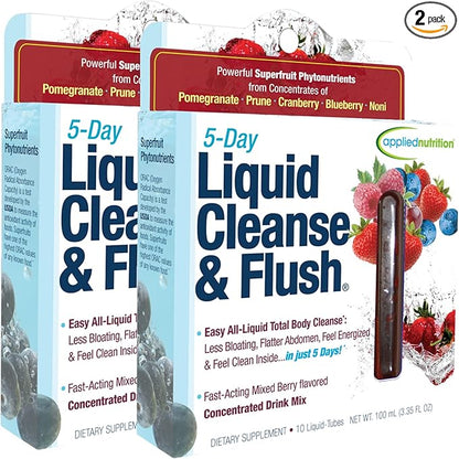 Applied Nutrition 5-Day Liquid Cleanse & Flush,10-Twist Tubes Box 3.3D fl oz Each (Pack of 2)