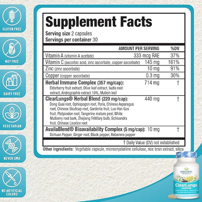 RidgeCrest Herbals ClearLungs Immune, Lung Support (60 Caps, 30 Serv)